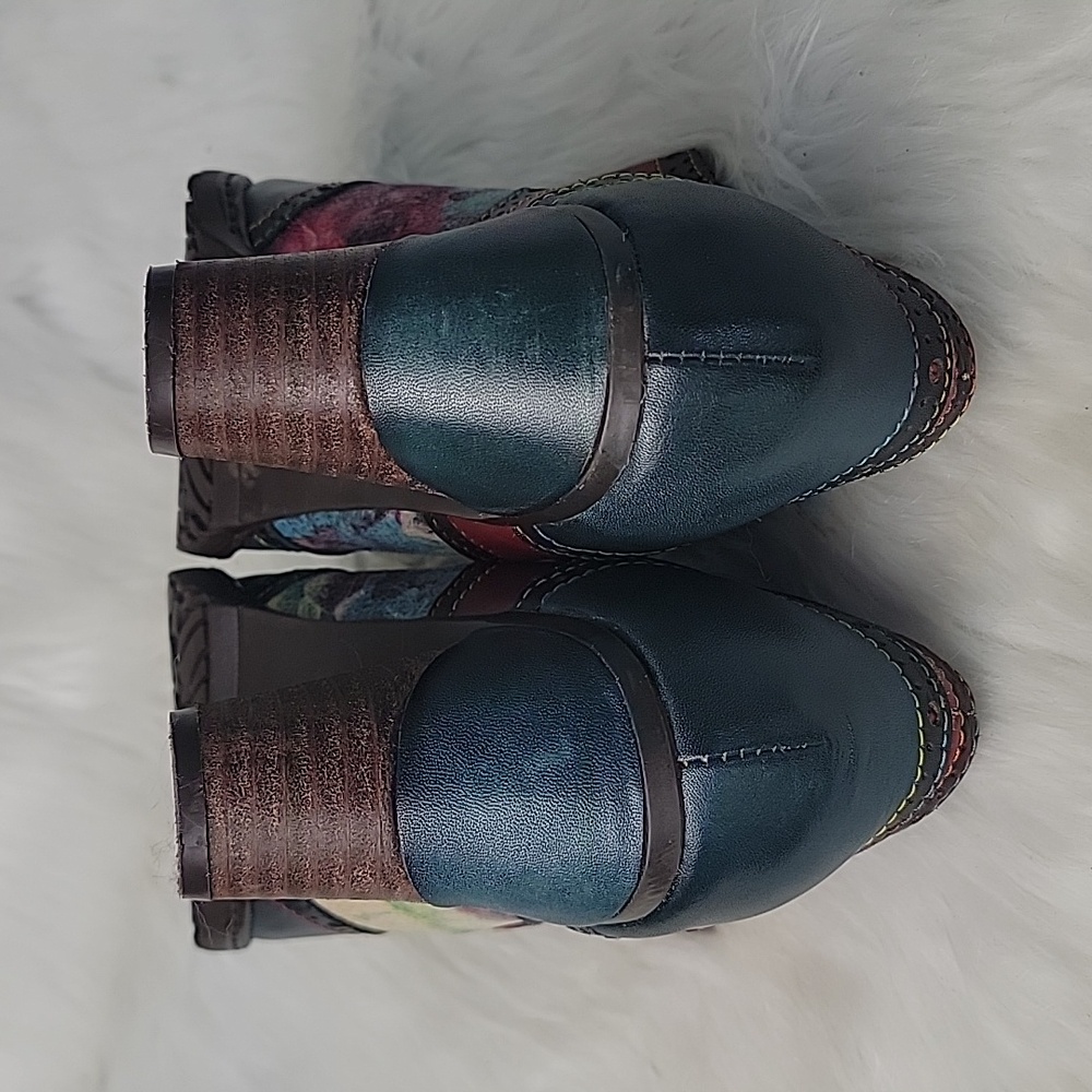 CRAZYCATZ Victorian Boho Floral Hand Painted Oxford Chunky‎ Bootie Block Heels 8 - Picture 8 of 13